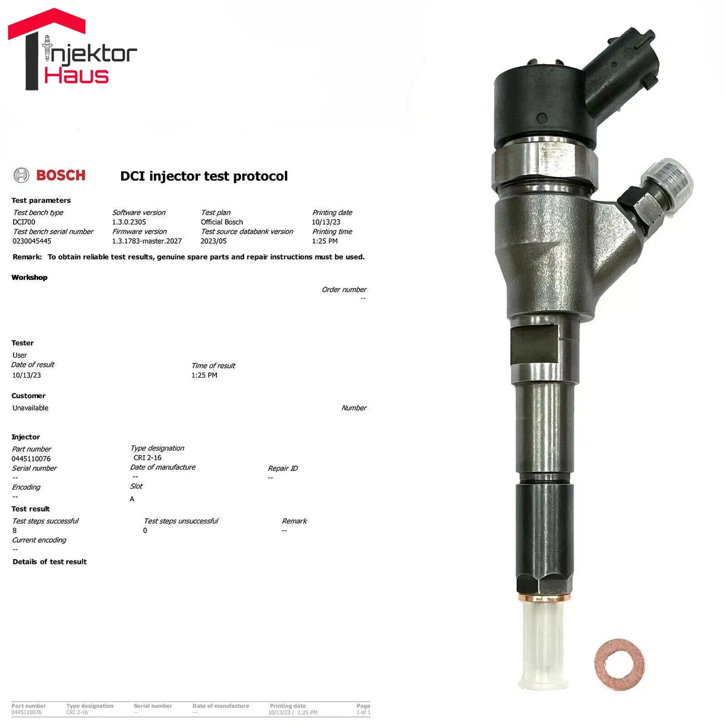 4x Bosch Einspritzdüsen 0445110076 – 2.0 HDI DW10 – inkl. O-Ring & Prüfbericht