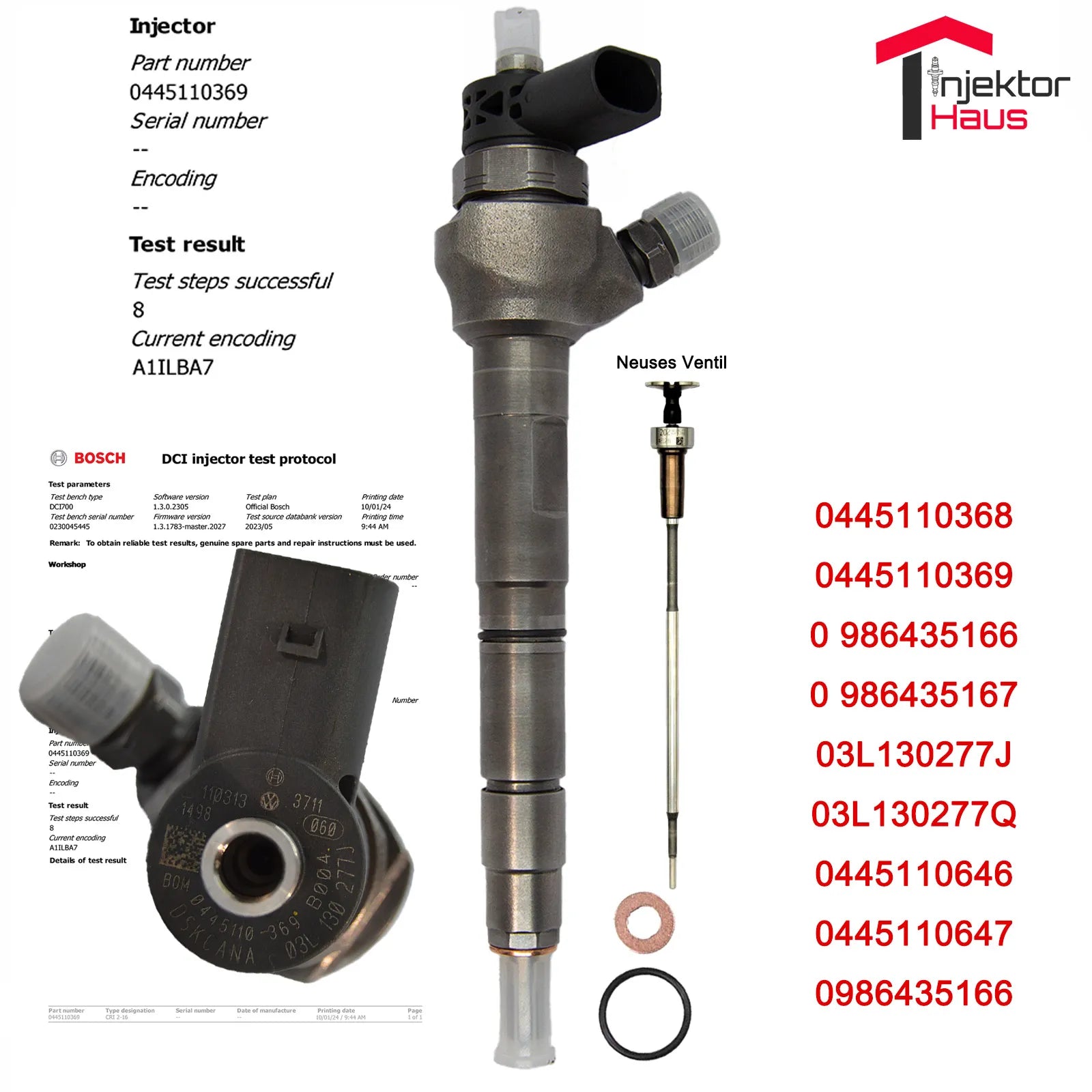 Injektor 0445110369 03L130277J 03L130277Q VW Audi 2,0 BOSCH