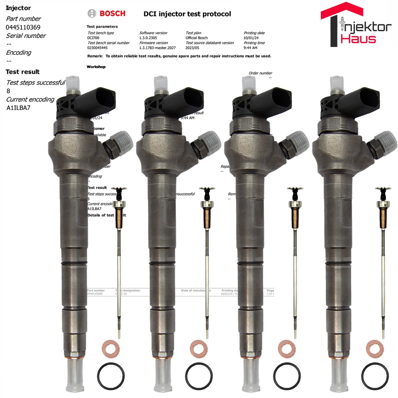 4x Injektor 0445110369 03L130277J 03L130277Q VW Audi 2,0 BOSCH