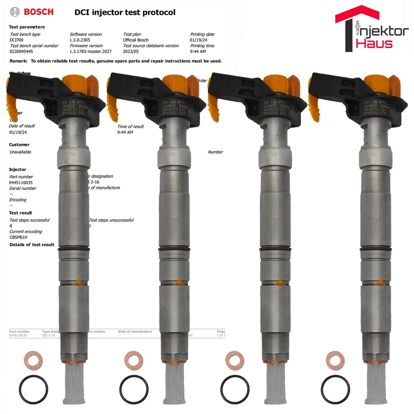 4x BOSCH Einspritzdüse (0445116035) für VW T5, T6, Amarok 2,0 TDI Motoren