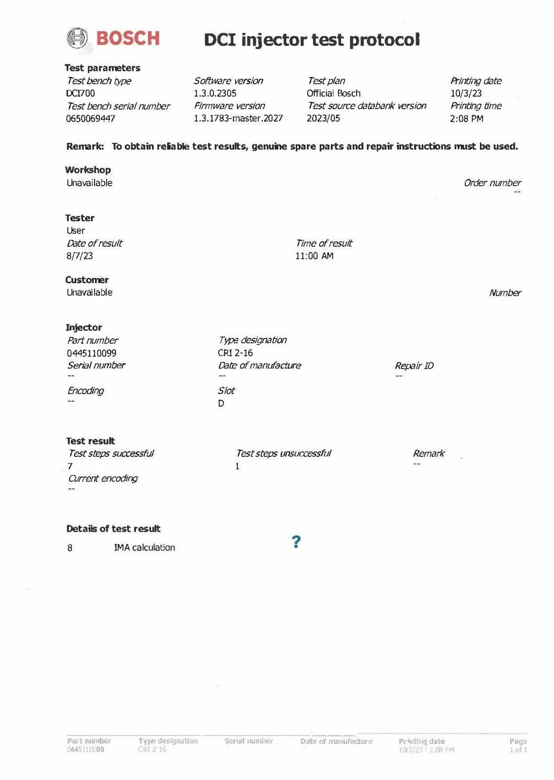 Bosch Einspritzdüse A6110701387 / 0445110100 Mercedes-Benz C-Klasse E-Klasse 445110099