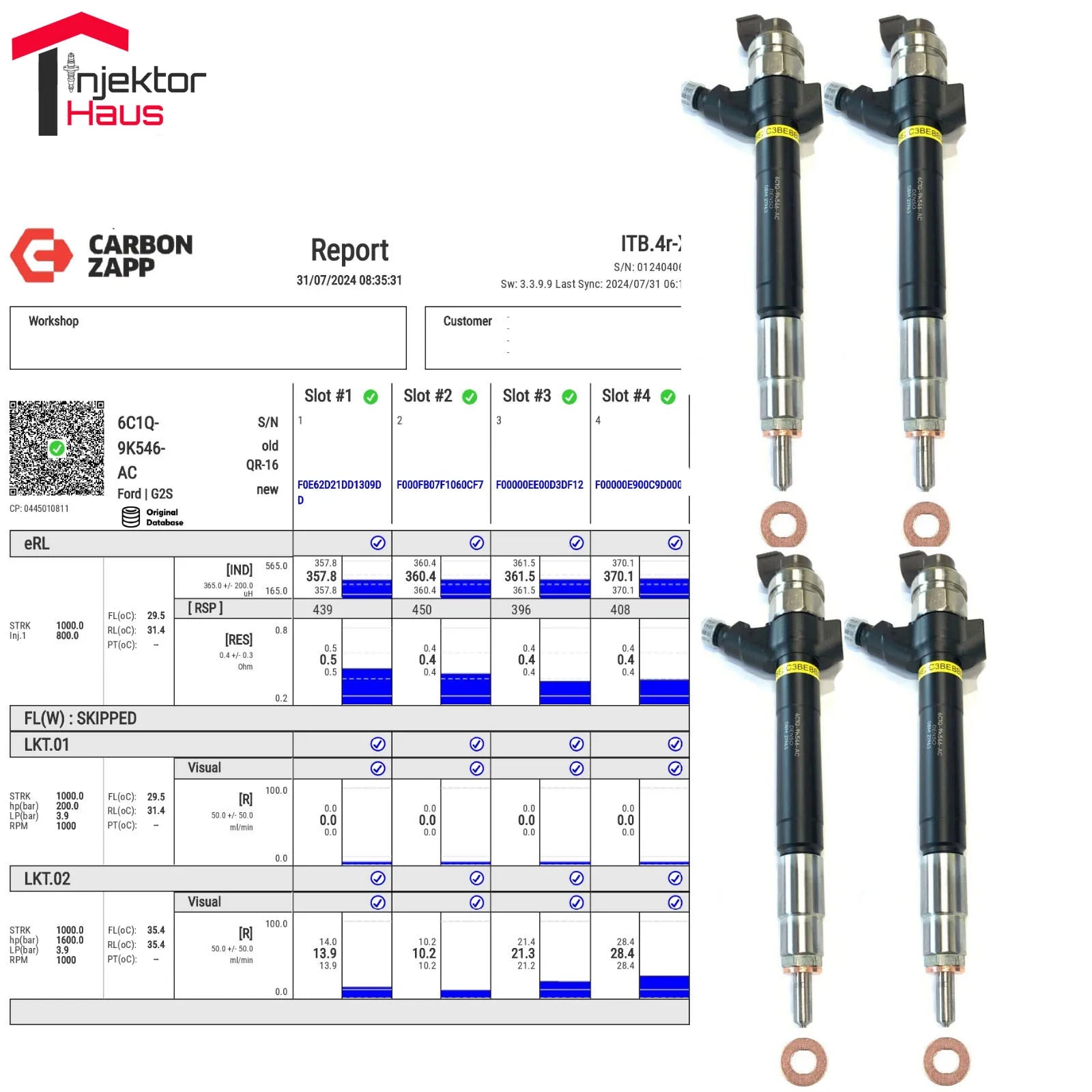 4x Injektor Fiat Ducato 2.2 JTD 74 kW 6C1Q9K546-AC Original